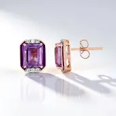 Cavill - Zilveren oorbellen 925 Sterling Zilver Rosé Verguld - Lavendel Amethist 2.97 ct Achthoek - Zirkonia Accent 0.17 ct - Elegante Dames Sieraden