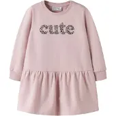 Name it MINI midi sweatjurk met ruches en tekst - lichtroze Tekst - maat 92