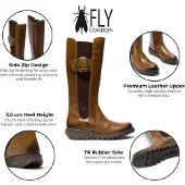 Fly london Dames beige leren kniehoge lange laarzen - SOIF361