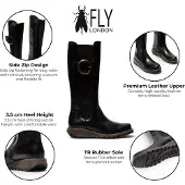 Fly london Dames Zwarte Leren Kniehoge Lange Laarzen - SOIF361