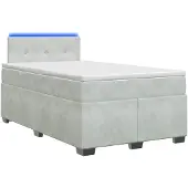 vidaXL Boxspringbed met matras en LED-verlichting, lichtgrijs, 120 x 190 cm, fluweel