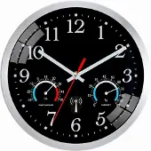 Unyqoos Stille radiogestuurde wandklok met temperatuur- en vochtigheidsweergave, zwart, 25 cm