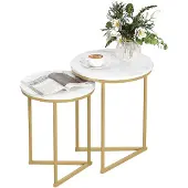 HOMCOM Side Table-MDF, Stahl-45B x 45T x 55H cm-Gold