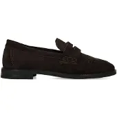 Manfield Donkerbruine suède loafers | Maat 42