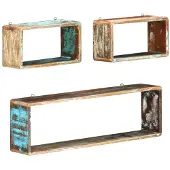 vidaXL 3-delige Wandschappenset kubus massief gerecycled hout