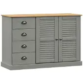 vidaXL Dressoir met lades VIGO 113x40x75 cm massief grenenhout grijs
