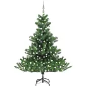 vidaXL Kunstkerstboom Nordmann met LED's en kerstballen 210 cm groen