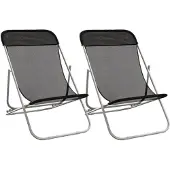 vidaXL Strandstoelen 2 st textileen en gepoedercoat staal zwart