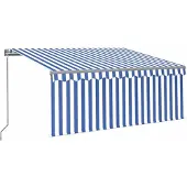 vidaXL Luifel handmatig uittrekbaar rolgordijn LED 3x2,5 m blauw wit