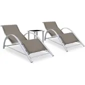 vidaXL Ligbedden 2 st met tafel aluminium taupekleurig