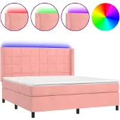 vidaXL Boxspring met matras en LED fluweel roze 160x200 cm
