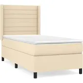 vidaXL Boxspring met matras stof crèmekleurig 90x200 cm