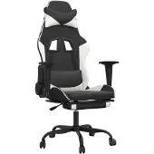 vidaXL Gaming stoel met voetsteun, zwart en wit, kunstleer