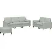 vidaXL 3-delige Loungeset met kussens fluweel lichtgrijs