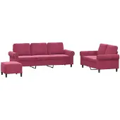 vidaXL 3-delige Loungeset met kussens fluweel wijnrood