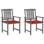vidaXL Tuinstoelen met kussens, 2 stuks, grijs, massief acaciahout