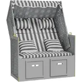 vidaXL Strandstoel met kussens poly rattan en massief hout grijs wit