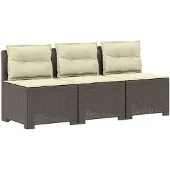 vidaXL 3-Zits Tu bank met Kussens Rattan Look 3-zits PP Lichtgrijs