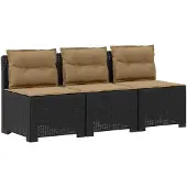 vidaXL 3-Zits Tu bank met Kussens Rattan Look 3-zits PP Antraciet