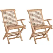 vidaXL Opklapbare tuinstoel, 2 stuks, naturel, massief teakhout