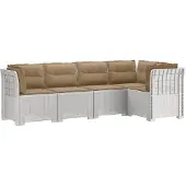 vidaXL 5-Zits Tuinbank met Kussens Rattanlook PP Wit