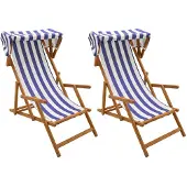 vidaXL Ligstoel 2 pcs 3 Positie massief eucalyptushout Blauw en Wit
