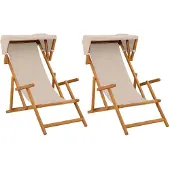 vidaXL Ligstoel 2 pcs 3 Positie massief eucalyptushout Beige
