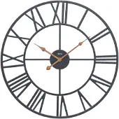 AMS W9685 - Wandklok - Analoog - Rond - Metaal - Romeinse Cijfers - Zwart - Geel/Goudkleurig - D50 x 3 cm