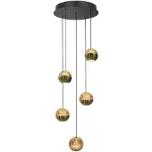 Steinhauer Belluno 4585ME – 5-lichts messing hanglamp met amber glazen bollen