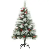 vidaXL Kunstkerstboom Groen en wit 120 cm PVC en Metaal en Plastic