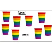 Wefiesta 24x Beker Regenboog 210ml karton - Rainbow sport drinken pride