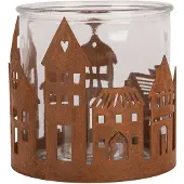 Clayre & Eef Waxinelichthouder Huis Ø 13x12 cm Bruin Metaal