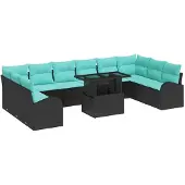 vidaXL Tuinset met 11 delen, zwart, van polyrotan