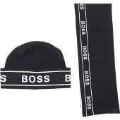 BOSS Set met herenpet en -sjaal met herhaald logo (Zwart)