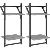 vidaXL Wandschappen 2-laags met stangen 2 st 30x25x65 cm grijs sonoma