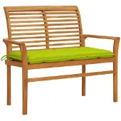 vidaXL Tuinbank met heldergroen kussen 112 cm massief teakhout