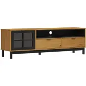 vidaXL TV-meubel met glazen deur FLAM 158x40x50 cm massief grenenhout