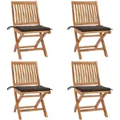 vidaXL Klapstoelen met kussens, 4-delig, massief teak hout