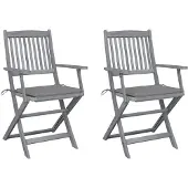 vidaXL Set van 2 klapstoelen met kussens, gemaakt van massief acaciahout.