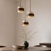 LumenXL Design hanglamp Travé van travertin (natuursteen) en hout, 3-lichts