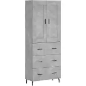 vidaXL Hoge kast, betonkleur, 69,5 x 34 x 180 cm, houtvezelplaat