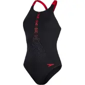 Speedo Azteeks eendelig zwempak voor dames (Zwart, Rood)