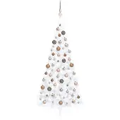 vidaXL Kunstkerstboom met verlichting en kerstballen half 240 cm wit
