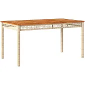 vidaXL Tuintafel Beige, 140x80x75 cm, polyrotan, acaciahout