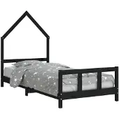 vidaXL Kinderbedframe 90x200 cm massief grenenhout zwart