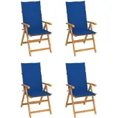 vidaXL Klapstoelen, set van 4, met koningsblauw kussen, gemaakt van massief teakhout