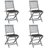 vidaXL Klapstoelen, 4 stuks, met kussens, gemaakt van massief acaciahout