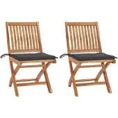 vidaXL Klapstoelen, 2 stuks, met antracietkleurige kussens, gemaakt van massief teakhout