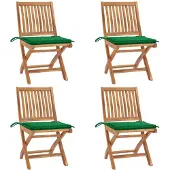 vidaXL Klapstoelen met kussens, 4-delig, massief teak hout