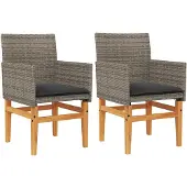 vidaXL Tuinstoelen met kussens, 2 stuks, grijs, polyrotan, massief hout